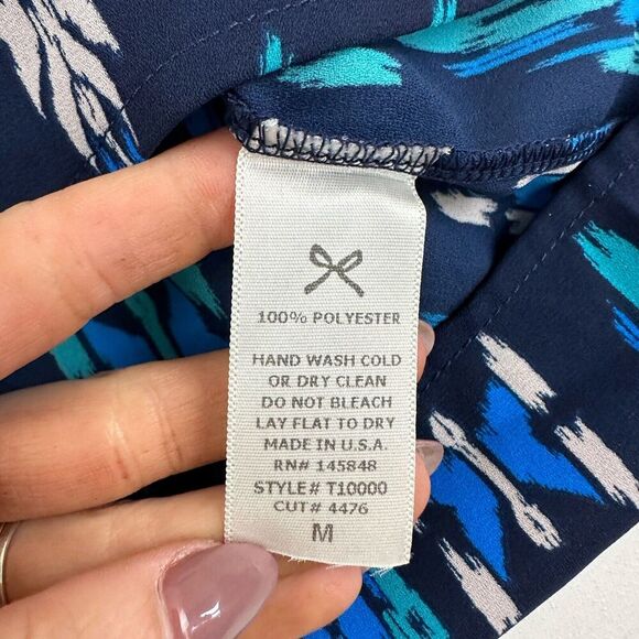 Everly Blue Semi-Sheer Chiffon 3/4 Sleeve Blouse V-Neck 100% Polyester Size M - Picture 7 of 8